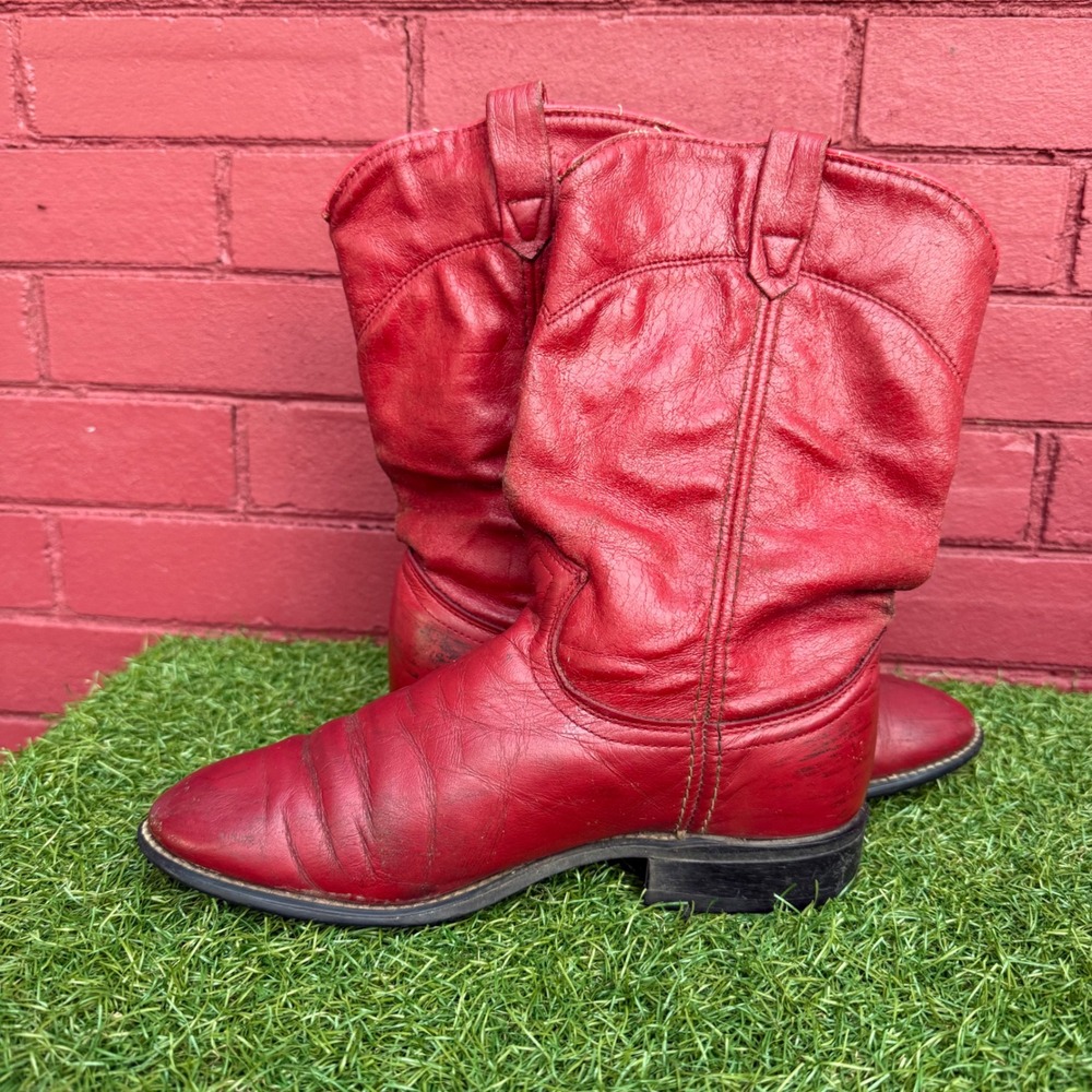 Vintage Acme Red Leather Cowboy Boots‎ Western Style Womens Size 7 M Made in USA - Picture 6 of 10